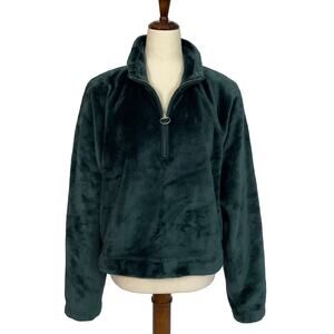 Hollister Faux Fur 1/4-Zip Pullover Dark Forest Green Women S NWOT Soft Luxe